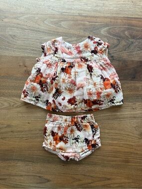 Phoenix and the Fox Baby Flamingo Floral Gauze Muslin Blouse Bloomers SET 6-12M
